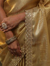 Banarasee Handwoven Tissue Saree With Zari Border & Lace-Gold