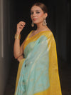 Banarasee Georgette Saree With Zari Work & Contrast Border-Blue & Yellow