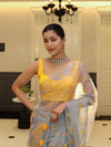 Banarasee Organza Mix Saree With Embroidered Buta & Applique Work Pallu-Light Blue