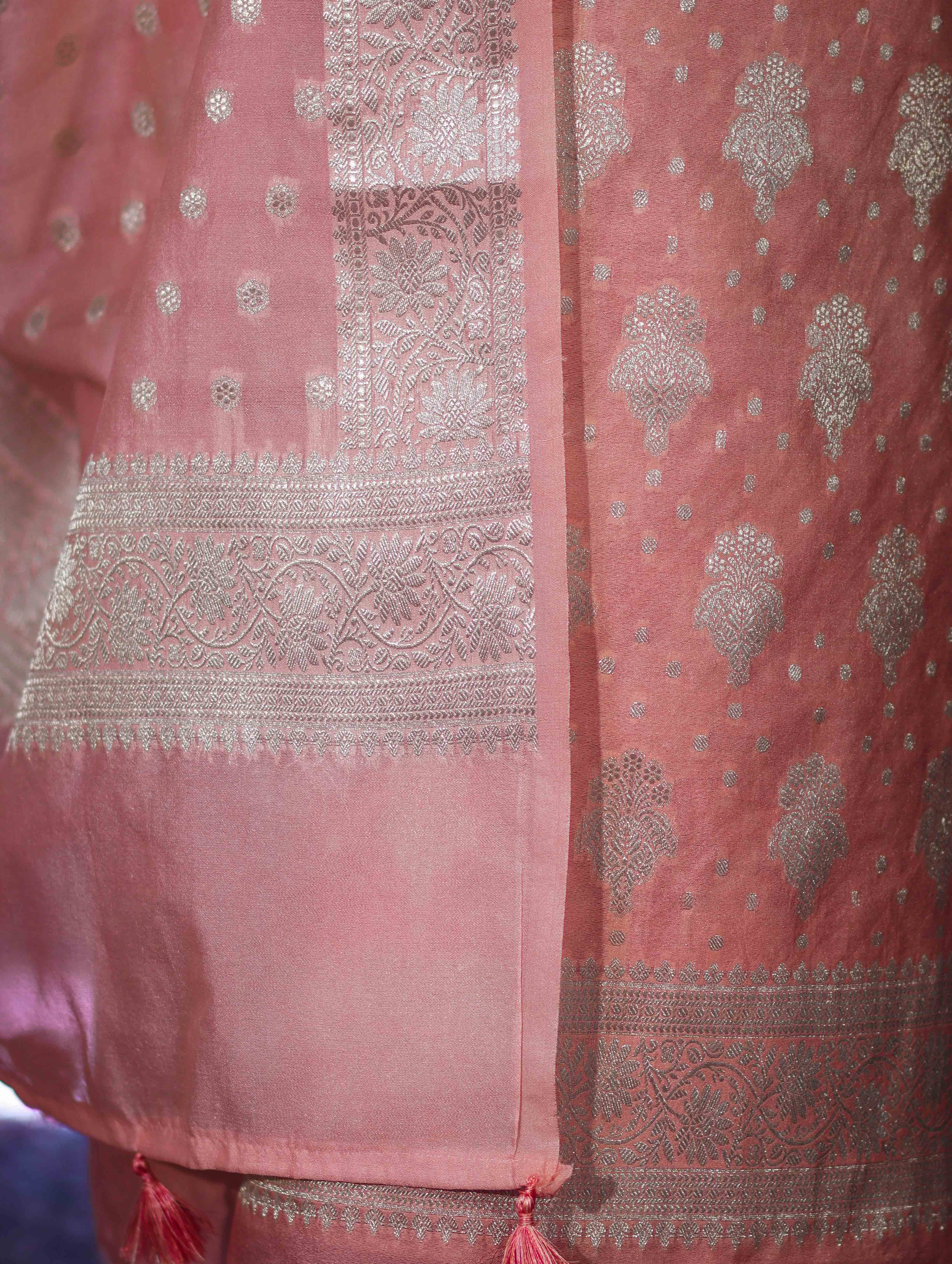 Banarasee Faux Georgette Zari Work Salwar Kameez Fabric With Dupatta Set-Peach