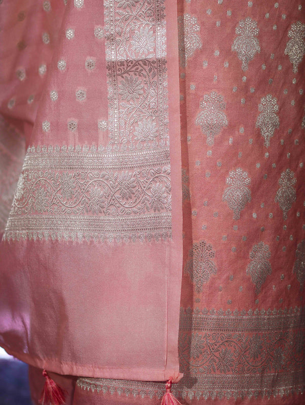 Banarasee Faux Georgette Zari Work Salwar Kameez Fabric With Dupatta Set-Peach