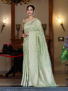 Banarasee Handloom Pure Cotton Silk Saree With Zari Jaal Design-Light Green