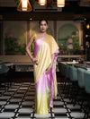 Banarasee Handloom Satin Hand Dyed Saree With Mirror Work-Blush Pink & Yellow