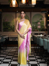 Banarasee Handloom Satin Hand Dyed Saree With Mirror Work-Blush Pink & Yellow