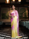 Banarasee Handloom Satin Hand Dyed Saree With Mirror Work-Blush Pink & Yellow
