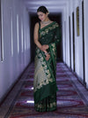 Banarasee Handloom Semi Silk Saree With Sona Rupa Zari Buti Design & Floral Border-Green
