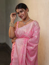 Banarasee Handwoven Semi Silk Saree With Silver Zari Jaal Design-Baby Pink