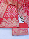 Banarasee Dual Color Katan Silk Zari Work Salwar Kameez Fabric With Dupatta Set-Red & Pink