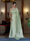 Banarasee Handloom Pure Cotton Silk Saree With Zari Jaal Design-Light Green