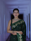 Banarasee Handloom Semi Silk Saree With Sona Rupa Zari Buti Design & Floral Border-Green