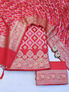 Banarasee Dual Color Katan Silk Zari Work Salwar Kameez Fabric With Dupatta Set-Red & Pink