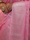 Banarasee Handwoven Semi Silk Saree With Silver Zari Jaal Design-Baby Pink