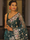 Banarasee Kora Muslin Saree With Zari Jamdani Weaving-Green