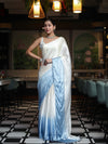 Banarasee Handloom Satin Hand Dyed Saree With Mirror Work-Light Yellow & Light Blue