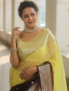 Banarasee Organza Saree With Silver Zari Design & Dual Color-Yellow & Brown