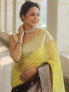 Banarasee Organza Saree With Silver Zari Design & Dual Color-Yellow & Brown