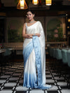 Banarasee Handloom Satin Hand Dyed Saree With Mirror Work-Light Yellow & Light Blue