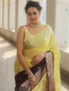 Banarasee Organza Saree With Silver Zari Design & Dual Color-Yellow & Brown