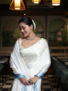 Banarasee Handloom Satin Hand Dyed Saree With Mirror Work-Light Yellow & Light Blue