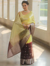 Banarasee Organza Saree With Silver Zari Design & Dual Color-Yellow & Brown