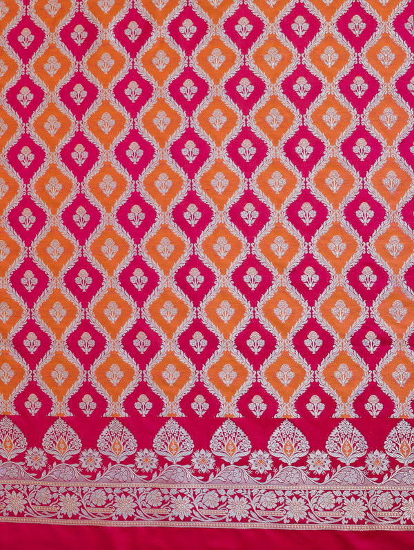 Banarasee Dual Color Katan Silk Zari Work Salwar Kameez Fabric With Dupatta Set-Pink & Orange