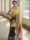 Banarasee Organza Saree With Silver Zari Design & Dual Color-Yellow & Brown