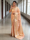 Banarasee Handwoven Semi Silk Saree With Zari Jaal Design & Lace-Peachy Pink
