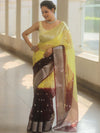 Banarasee Organza Saree With Silver Zari Design & Dual Color-Yellow & Brown