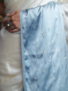 Banarasee Handloom Satin Hand Dyed Saree With Mirror Work-Light Yellow & Light Blue