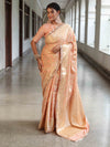Banarasee Handwoven Semi Silk Saree With Zari Jaal Design & Lace-Peachy Pink