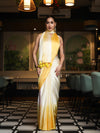 Banarasee Handloom Satin Hand Dyed Saree With Mirror Work-Yellow(Dual Tone)