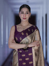 Banarasee Handloom Soft Silk Saree With Zari Weaving & Contrast Border-Gold & Purple