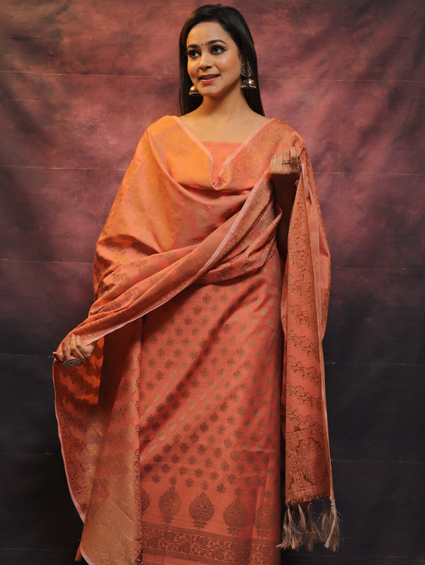 Banarasee Soft Cotton Ghichha Work Salwar Kameez Fabric With Dupatta-Peach