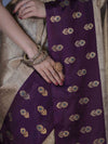 Banarasee Handloom Soft Silk Saree With Zari Weaving & Contrast Border-Gold & Purple