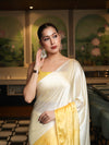 Banarasee Handloom Satin Hand Dyed Saree With Mirror Work-Yellow(Dual Tone)