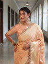 Banarasee Handwoven Semi Silk Saree With Zari Jaal Design & Lace-Peachy Pink