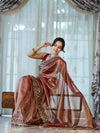 Banarasee Handloom Plain Tissue Saree With Lace Border-Burgundy
