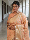 Banarasee Handwoven Semi Silk Saree With Zari Jaal Design & Lace-Peachy Pink