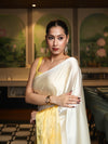 Banarasee Handloom Satin Hand Dyed Saree With Mirror Work-Yellow(Dual Tone)