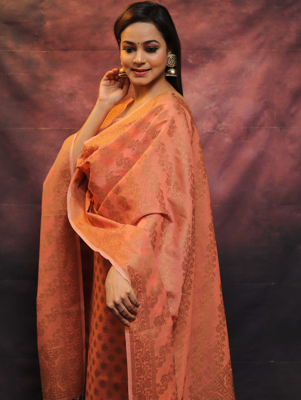 Banarasee Soft Cotton Ghichha Work Salwar Kameez Fabric With Dupatta-Peach