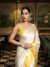 Banarasee Handloom Satin Hand Dyed Saree With Mirror Work-Yellow(Dual Tone)