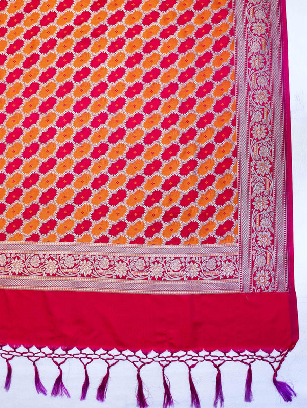 Banarasee Dual Color Katan Silk Zari Work Salwar Kameez Fabric With Dupatta Set-Pink & Orange