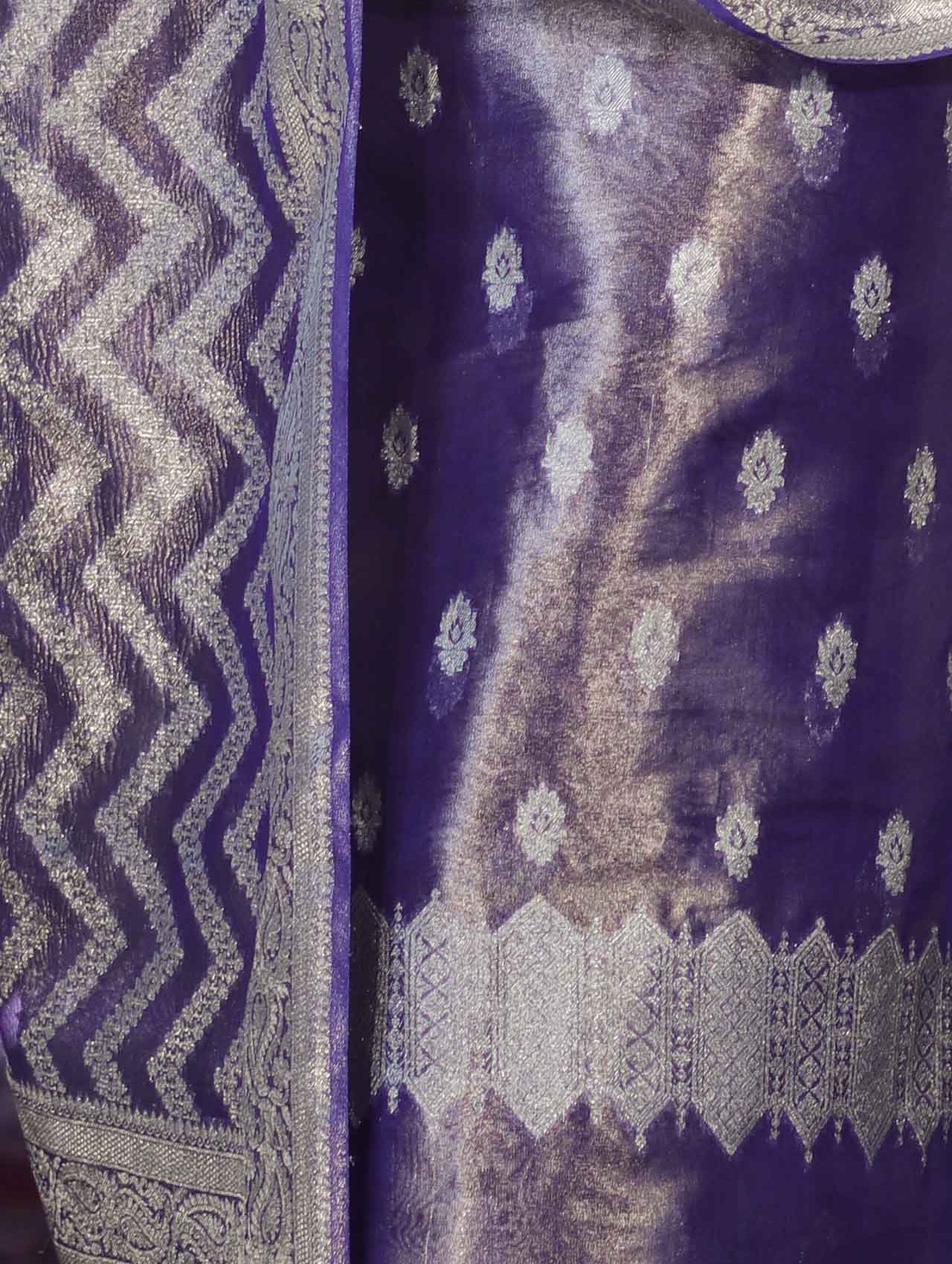 Banarasee Tissue Zari Work Salwar Kameez Fabric With Dupatta Set-Lilac