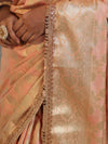 Banarasee Handwoven Semi Silk Saree With Zari Jaal Design & Lace-Peachy Pink