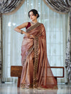 Banarasee Handloom Plain Tissue Saree With Lace Border-Burgundy