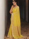 Banarasee Cotton Silk Zari Border & Buti Saree-Yellow