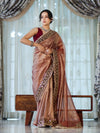 Banarasee Handloom Plain Tissue Saree With Lace Border-Burgundy