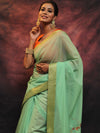 Banarasee Chanderi Cotton Hand-Embroidered Saree-Green