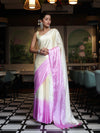 Banarasee Handloom Satin Hand Dyed Saree With Mirror Work-Light Yellow & Light Pink