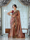 Banarasee Handloom Plain Tissue Saree With Lace Border-Burgundy